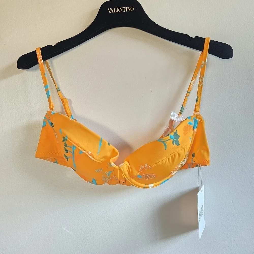 New Solid & Striped Floral Print Orange The Maisie Top/Arlo Bikini Bottom NWT